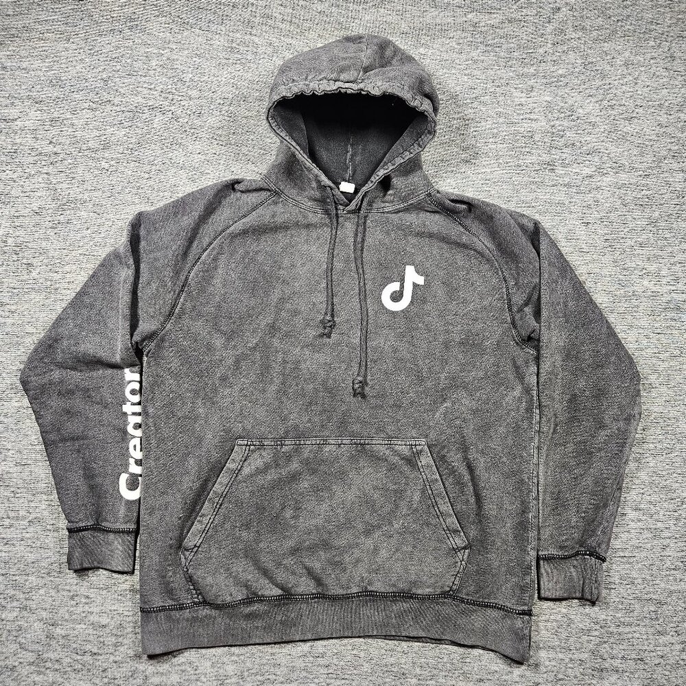 TikTok Creator Gray Acid Wash Pullover Hoodie Lane Seven Adult Large Cotton